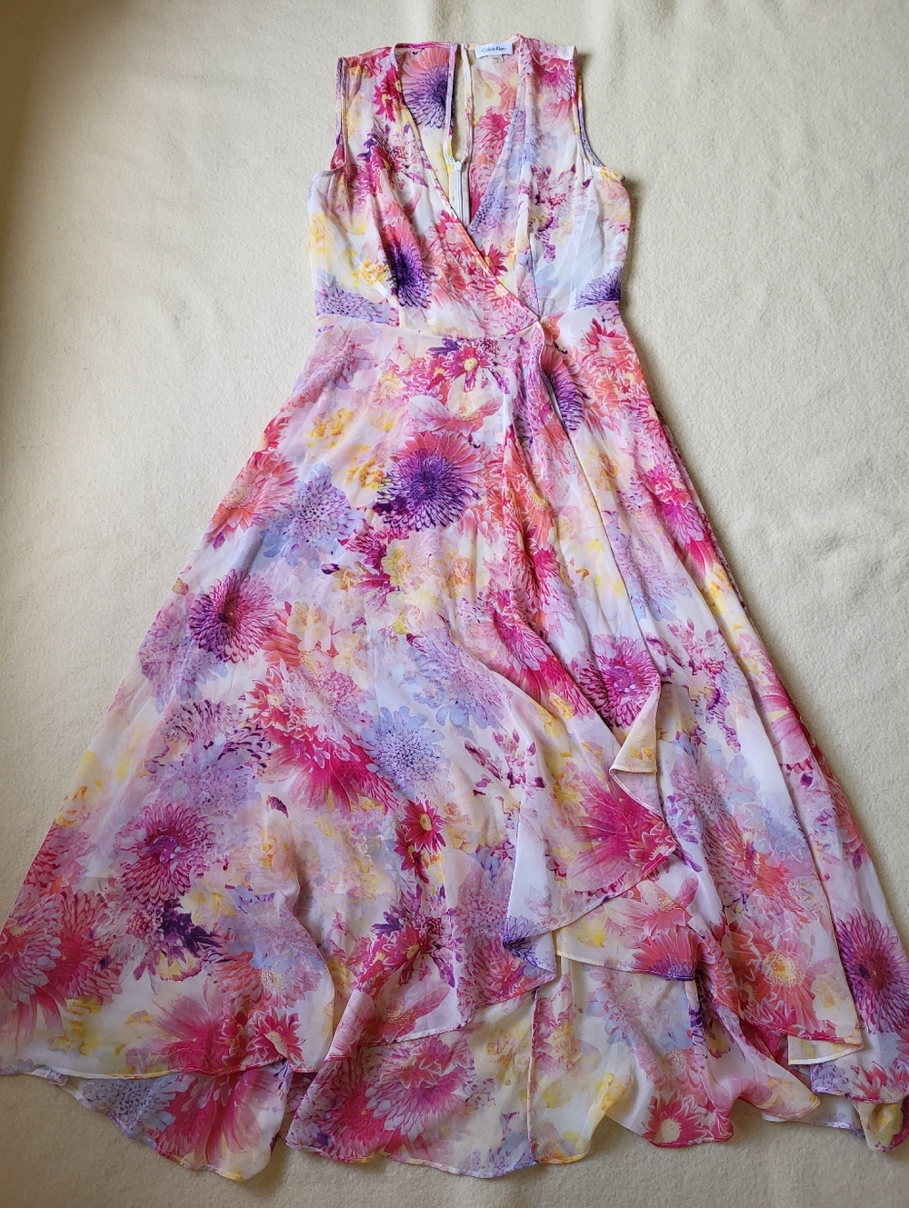 Sheer Floral Maxi Dress Women's Size 8 Sleevless Pink Purple